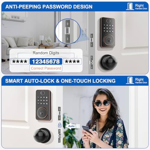Fingerprint Deadbolt Lock with Smart Keyless Entry - 5-in-1 Unlock Gold Black