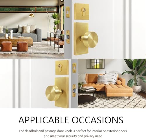 Gold Door Knob Set with Satin Brass Finish
