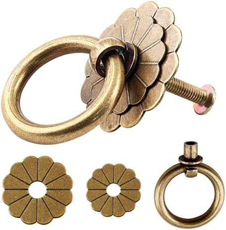 6-Piece Antique Brass Ring Pulls for Cabinets