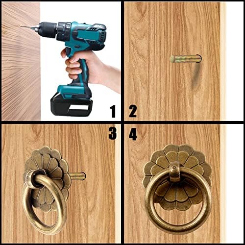 6-Piece Antique Brass Ring Pulls for Cabinets