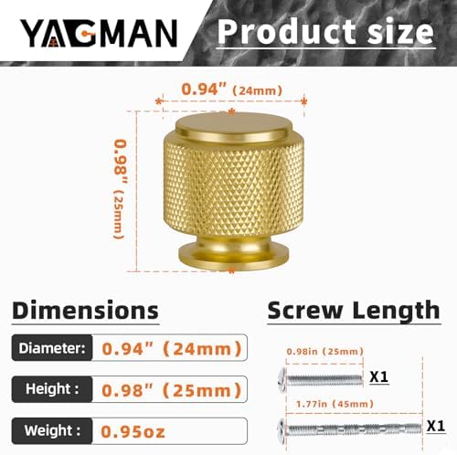 Yagman 5-Pack Knurled Kitchen Cabinet Knobs