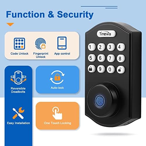 Smart Door Lock Set Keyless Fingerprint Entry Black