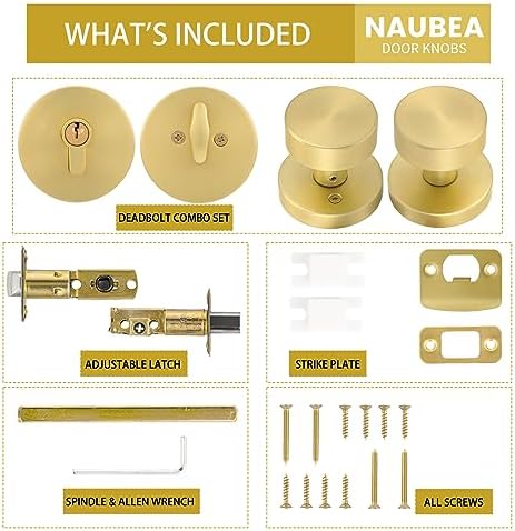 Gold-Plated Front Door Knob Deadbolt Set with SATIN Brass Finish