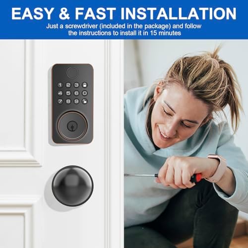 Fingerprint Deadbolt Lock with Smart Keyless Entry - 5-in-1 Unlock Gold Black