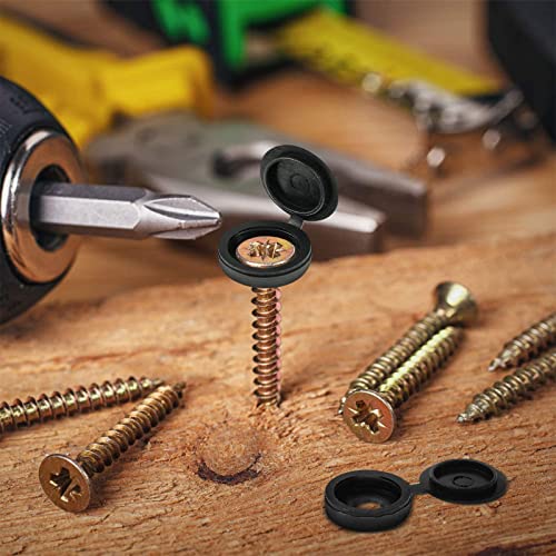 Hotop100 Pieces Plastic Hinged Screw Cover Caps Medium Black