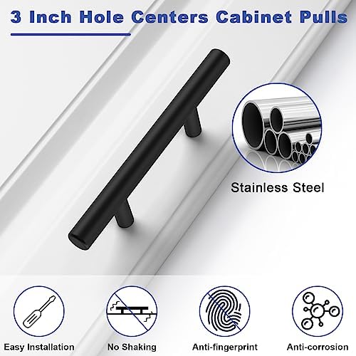 45 Pack 3 Inch Cabinet Pulls Matte Black Drawer Handles