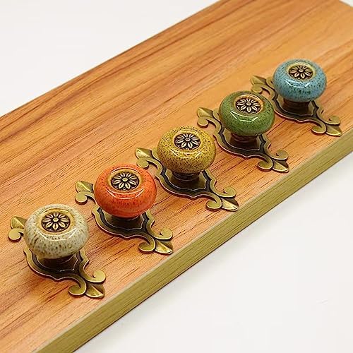 5 Pack Retro Ceramic Knobs with Leopard Print Green Design