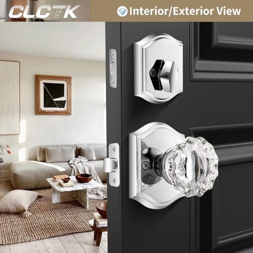 Crystals Glass Door Knob Set Polished Chrome