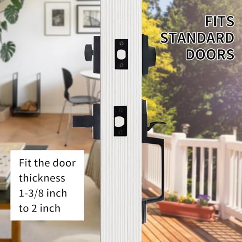 Adjustable and Reversible Front Door Handle Set with Deadbolt Lever in Black