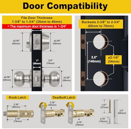 Secure Entry Deadbolt Lock Passage Door Knob Pair