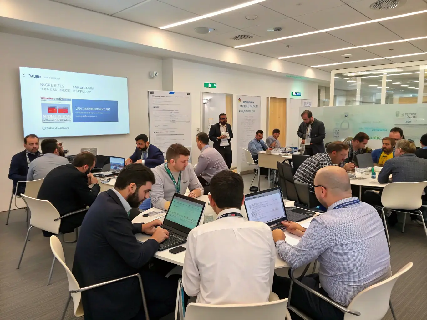 An image depicting a consultant leading a workshop on cybersecurity best practices, with participants actively engaged in discussions.